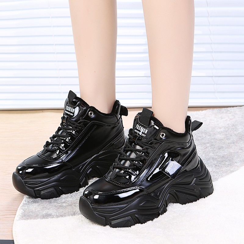 TYDZSMT 2022 Sneakers High Heels Chunky Platform Winter Flex Sneakers Women Fashion Female Sneakers Black Wedges Shoes Women