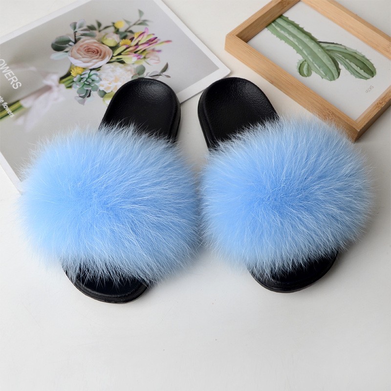 fluffy slippers women luxury real fox fur slippers women home fur slides ladies summer flip flops wholesale flat shoes slippers