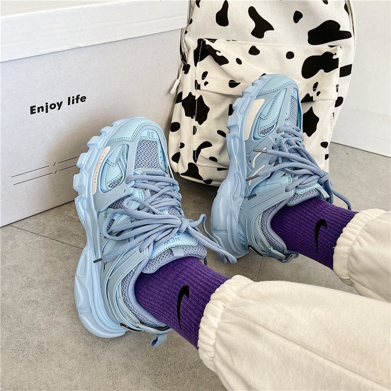 Brand Design Blue Color Women Sneakers 2021 New Fashion Woman Chunky Sneakers Lovely Pink Dad Shoes Trendy Girls Casual Shoes