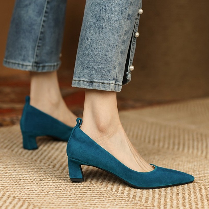 New Spring/Autumn Women Shoes Pointed Toe Suede Sheep Leather Women Shoes French Retro Women Shoes Female High Heels Shoes