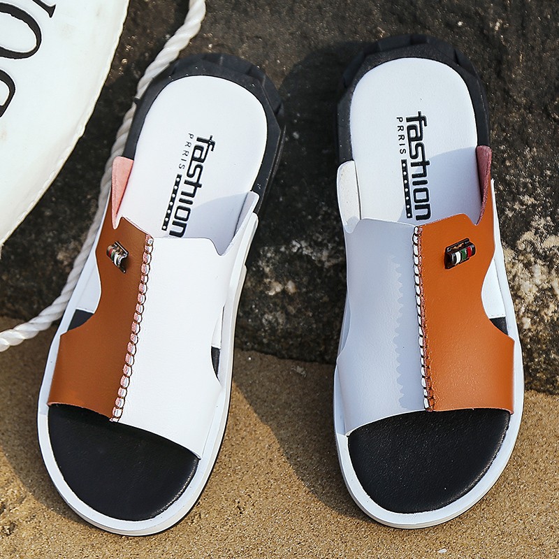 2020 sandals men summer slippers fashion peep toe pu flip flops male outdoor shoes non-slip flat beach slides plus size 38-46