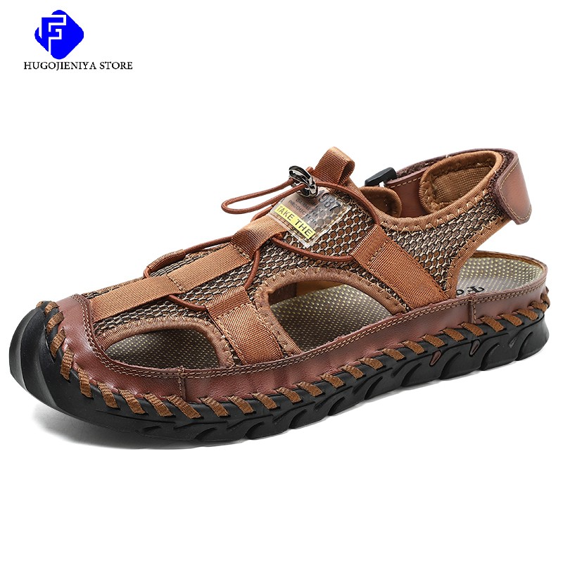 2022 Summer New Men's Handmade Mesh Sandals Brand Classic Black Beach Sandals Fashion Casual Sports Outdoor Slippers Big Size