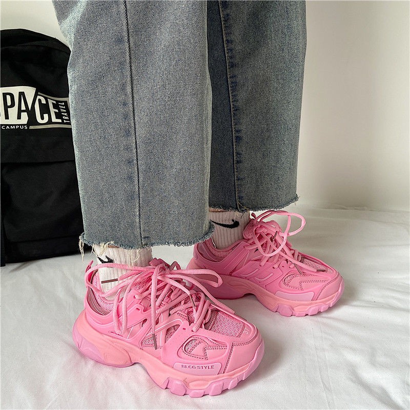 Stylish Brand Design Women Sneakers Cute Pink Chunky Shoes Ladies Breathable Mesh Trainers Women Lightweight White Sneakers