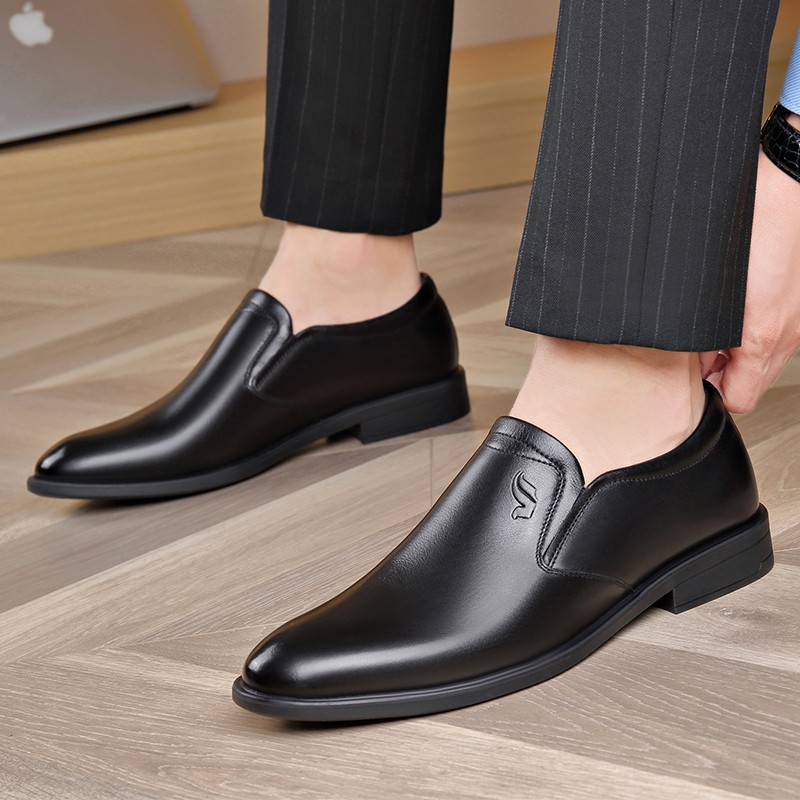 New Fashion Genuine Leather Concise Business Men Round Toe Black Shoes Breathable Formal Wedding Basic Shoes Men Sundress Shoes