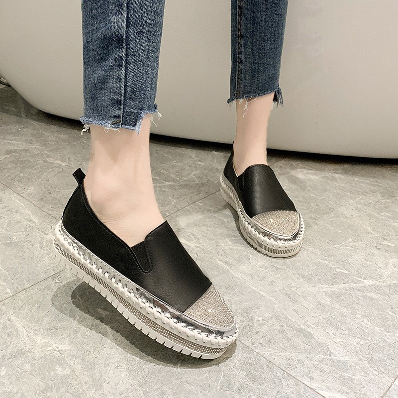 Large casual single shoes 2021 autumn new Lefu shoes thick sole flat bottom diamond fashion women's shoes women's shoes