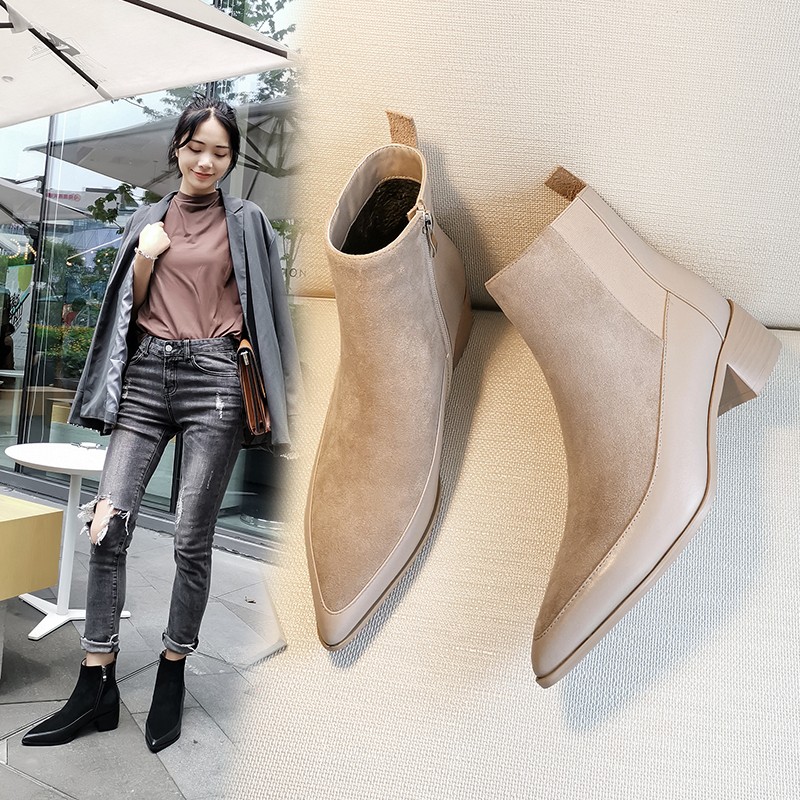 Women Ankle Boots Genuine Leather 22-26.5cm Feet Length Leather Pointed Toe Chelsea Boots Spring and Autumn Wild Woman Shoe