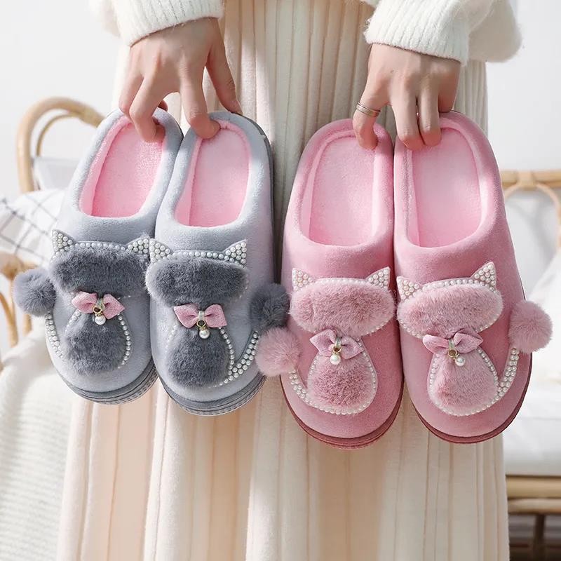 Winter Warm Slippers Polyester Cotton Women Home Shoes Lovely Non-slip Indoor Slides Corduroy Couple Slippers Women's Shoes