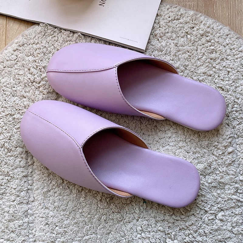 Women Leather Slippers Couples Spring Autumn Indoor Non-slip Couples Home Fashion Casual Non-slip Single Shoes Chaussure Femme