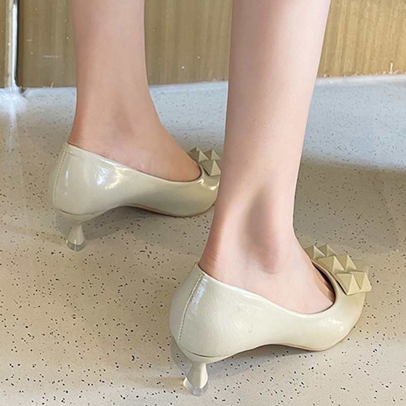 Lucyever Pu Leather Pointed Toe Pumps Women 2021 Fashion Slip on 5cm Ol Office Ladies Shoes Solid Color Shallow High Heels Woman