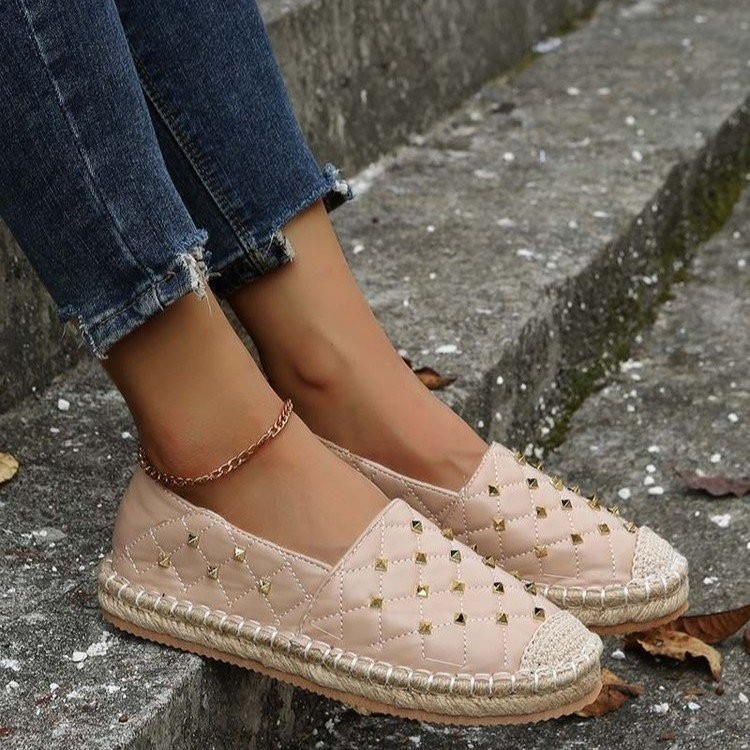 Women Fisherman Flats Casual Loafers Shoes Canvas Hemp Female 2022 Autumn New Slip-on Rivet Comfortable Mules Zapatillas Mujer