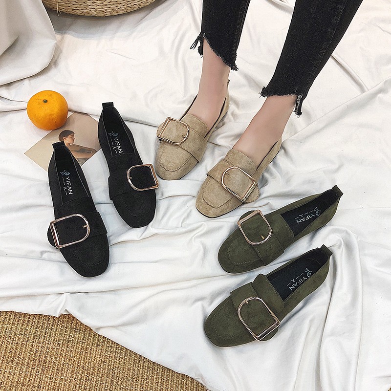 Spring new fashion rivet square buckle matte square toe flat simple women's shoes ghtwt outdoor leisure low-heeled shoes