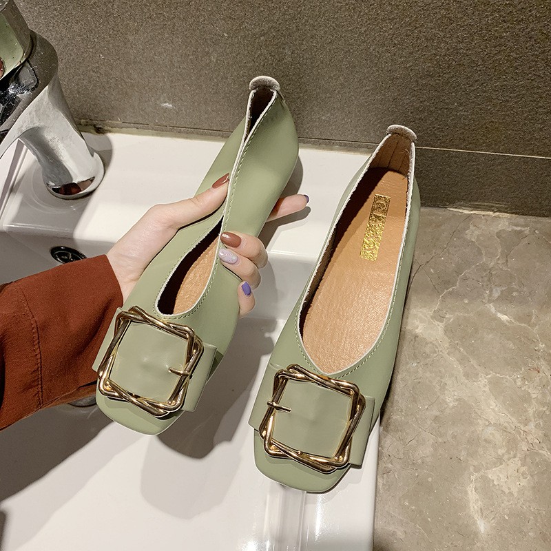 Spring Korean Women's Shoes Fashion Metal Square Buckle Design Luxury Outdoor Leisure Breathable Pumps Soft Elegant Flat Shoes