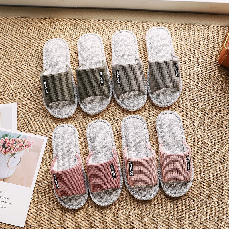 Indoor Linen Slippers Women Indoor Couples Bedroom Flat Shoes Women Summer 2022 Open Toe Non-slip