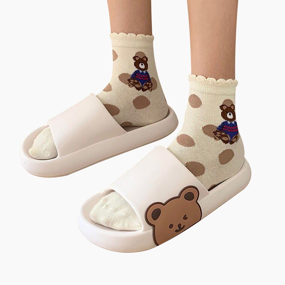 Summer Women Men Slippers Indoor Bathroom Thickened Platform Non-slip Home Couple Cloud Sandals Cartoon Flip Flops Bear Beach Shoes