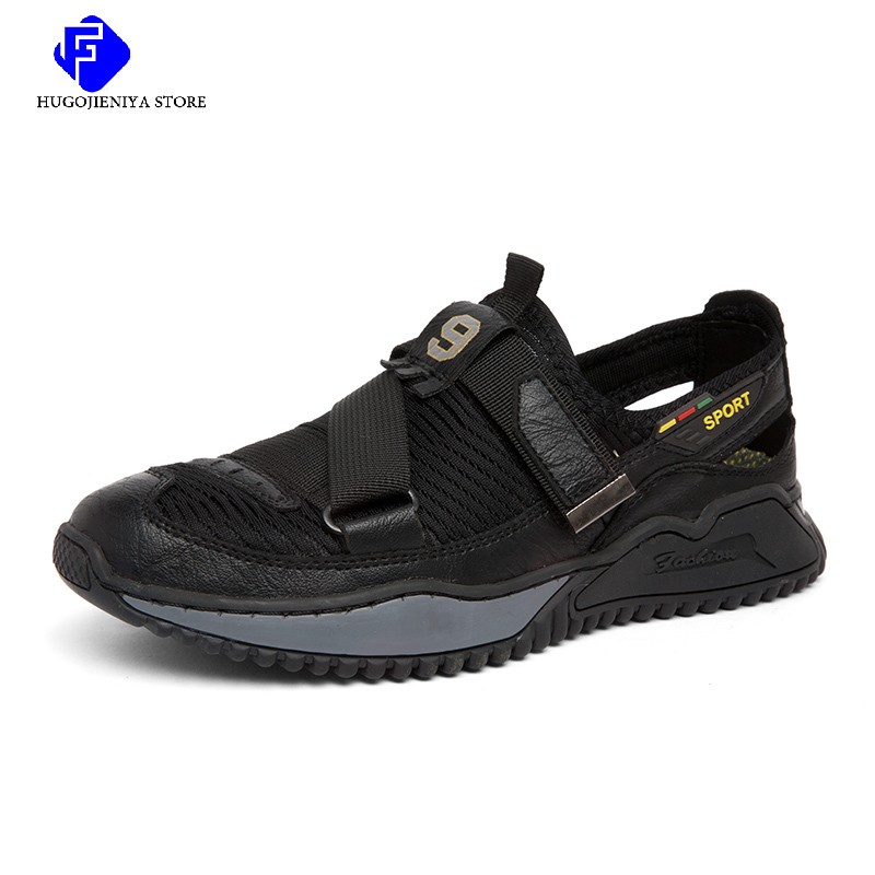 2022 New Summer Men's Mesh Sandals Outdoor Casual Non Slip Sandals Fashion Genuine Leather Handmade Beach Sandals BIg Size