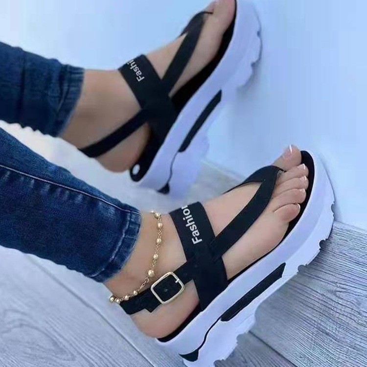 Women Platform Wedges Buckle Sandals Ladies Summer Roman Sandals Buckle Non-slip Beach Sandals Plus Size 35~43 Sandales Femme