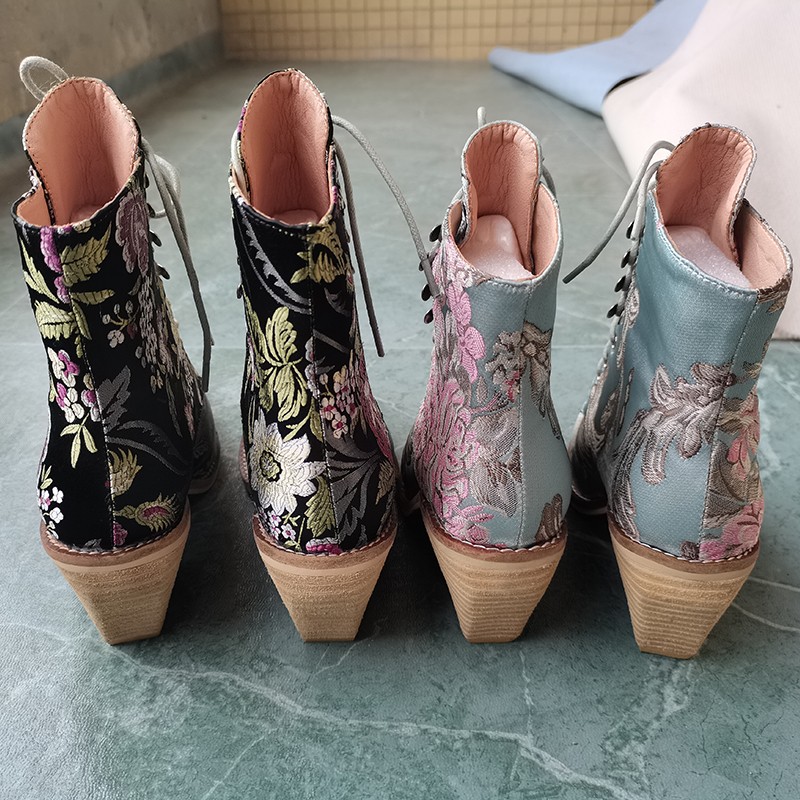 women ankle boots plus size 22-28cm free shipping women boots embroidered boots botas mujer bute femme bottine flower