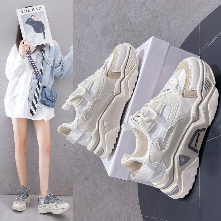 2022 new summer Harajuku breathable mesh spring and autumn popular women's casual sports shoes thick-soled shoes four seasons