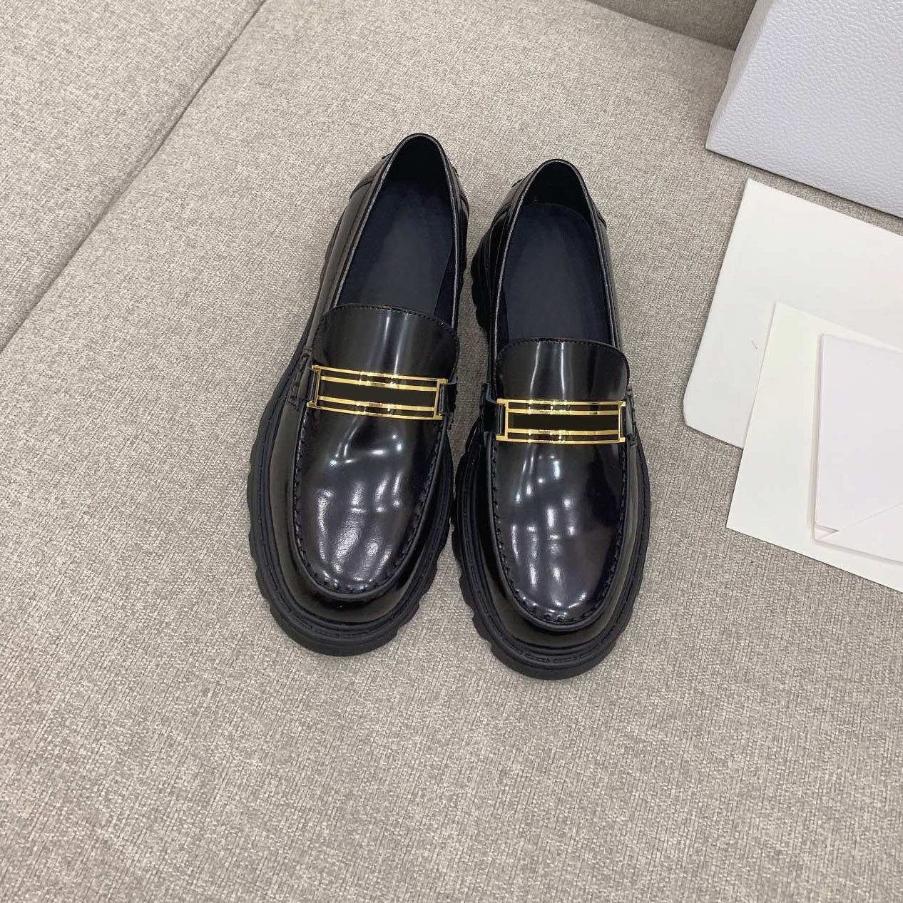 New Thick Bottom Loafers Round Toe Women Flats Slip On Shoes Women Concise Genuine Leather Ins Flats Woman Casual Shoes Woman