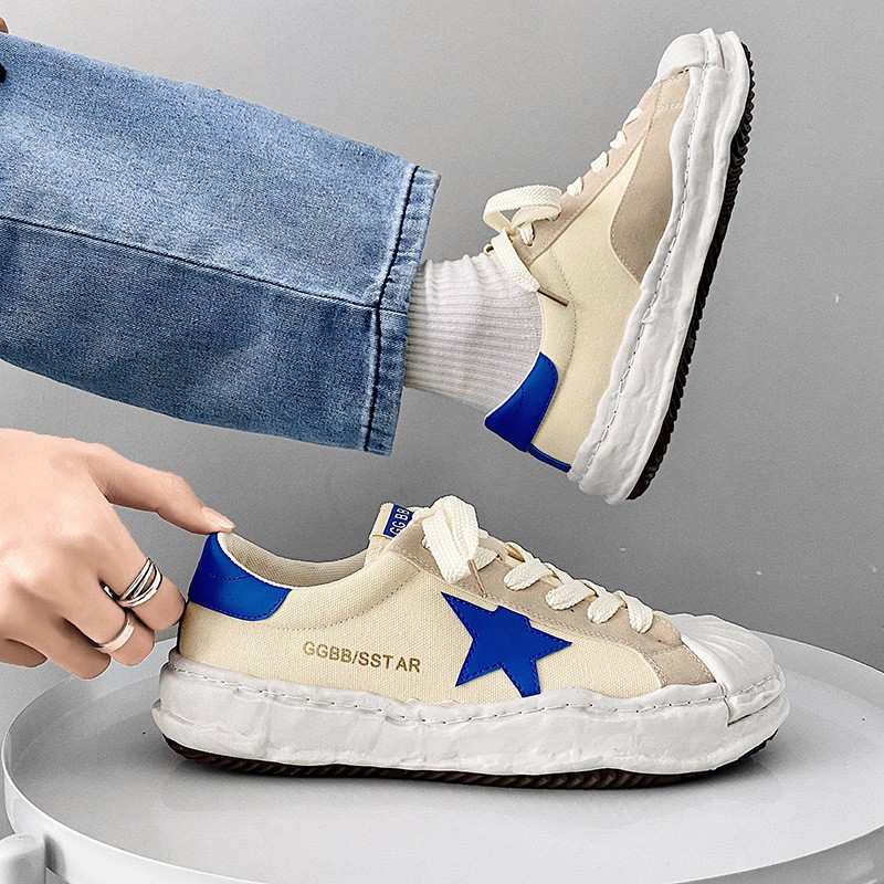 Fashion Men Canvas Casual Sneakers Korea INS Retro Dissolving Sneakers Big Head Male Ulzzang Comfortable Thick Soled Shoes