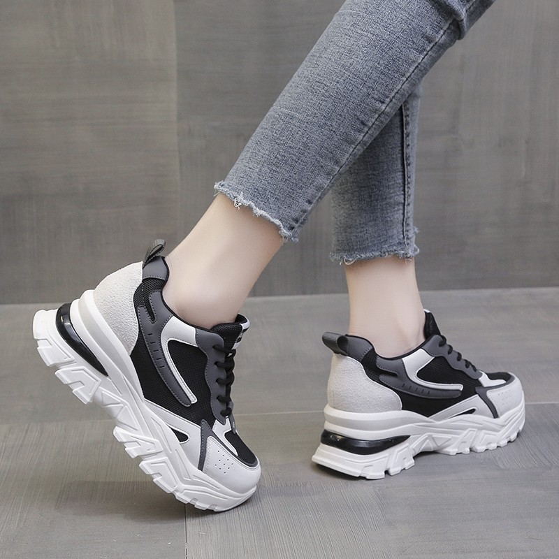 Rimocy 2022 New Women Breathable Sneakers Chunky Mesh Lace Up Walking Shoes Woman Sneakers Thick Bottom Platform Vulcanizing Shoes