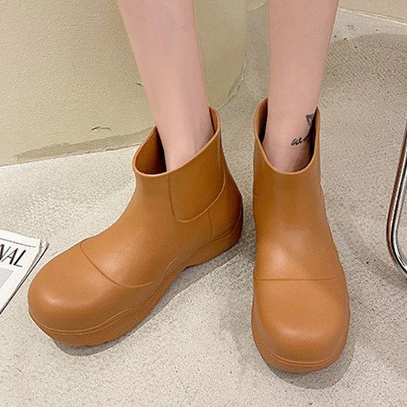 Rimocy 2021 New Rubber Waterproof Rainboots Women Candy Color Thick Platform Ankle Boots For Female Non-slip Rain Boots Woman