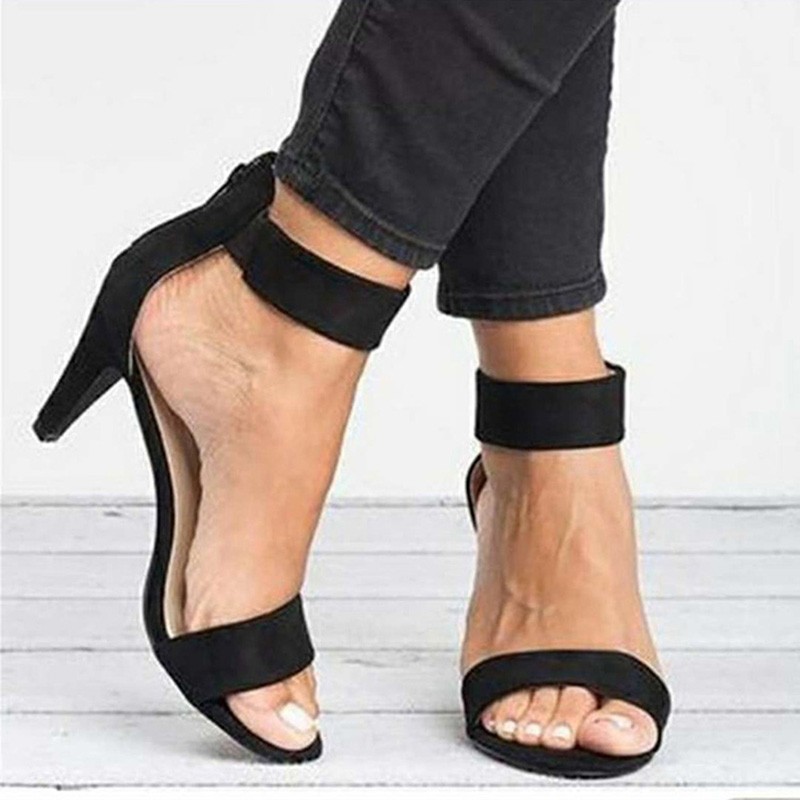 Summer new open toe round head stiletto women's sandals bag zipper suede slimming word women's shoes