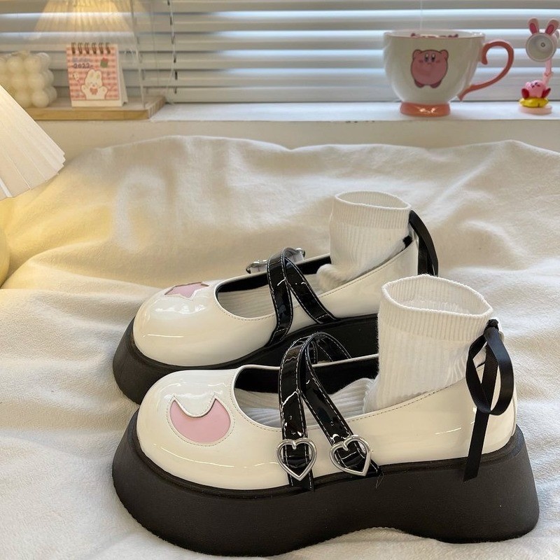 QWEEK Lolita Star Moon White Cute Platform Shoes Women Sneakers 2022 New Spring and Summer Flat Rubber Sole Vulcanize Fashion