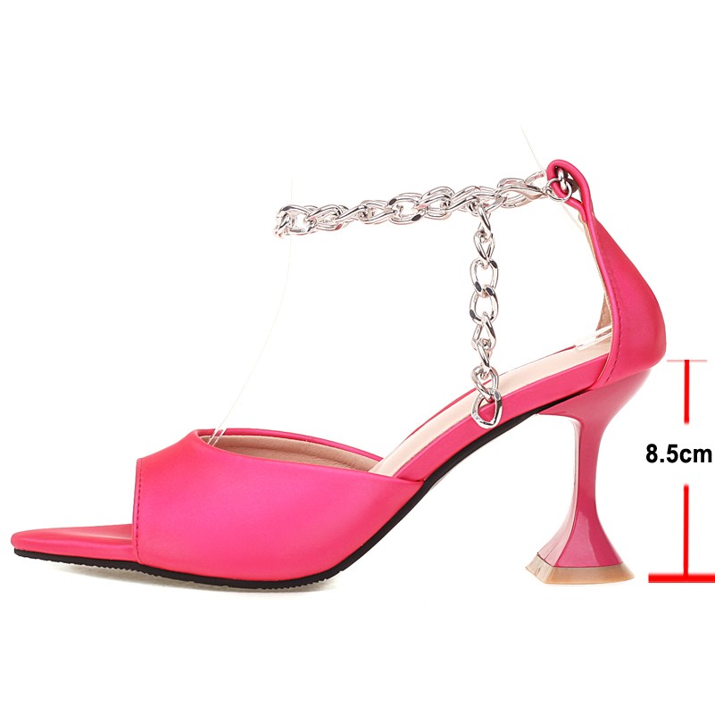 Meotina Women Shoes PU Leather Ankle Strap Sandals Super High Heel Sandals Thin Heel Buckle Chain Women's Summer Shoes Yellow