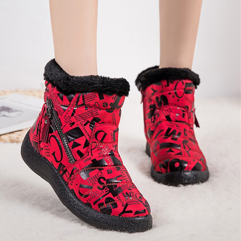 Rimocy Fashion Women Snow Boots Waterproof Flat Platform Warm Ankle Boots Woman Letter Winter Shoes 2021 New Plus Size 35-43