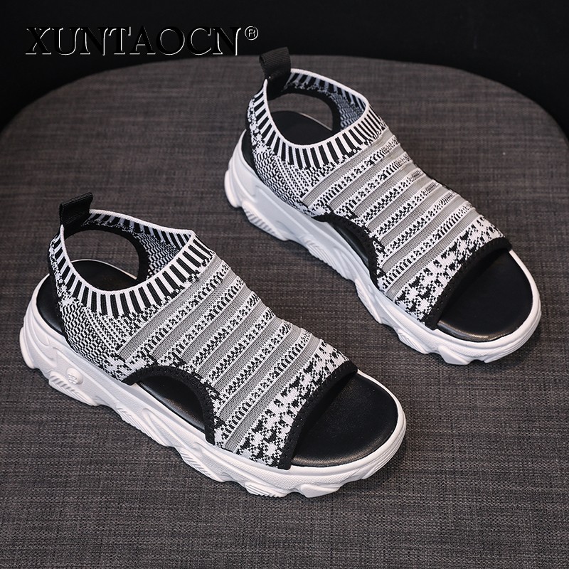 women sandals wedges shoes summer platform sandals shoes women female slip on peep toe knitted ladies casual sneakers 2022