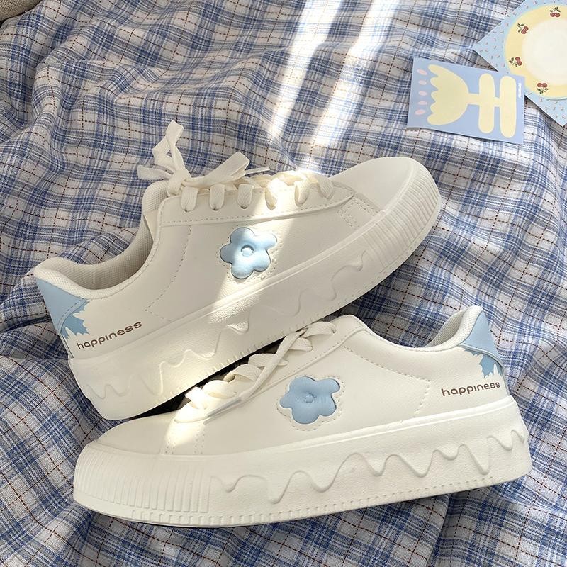 Japanese Style Woman White Vulcanizing Shoes Fashion Casual PU Sneakers Daily Zapatillas Mujer Floral Patchwork Women's Shoes