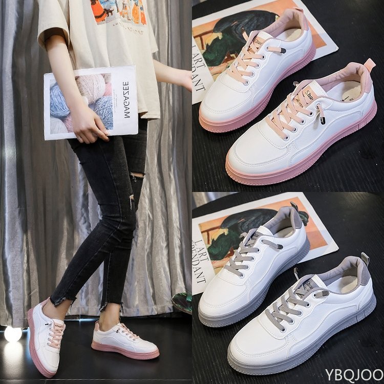 Comfort Sneakers Women Lace-up PU Leather Casual Shoes White Woman Sneaker Women Flats Zapatillas Mujer Tenis Feminino Pink