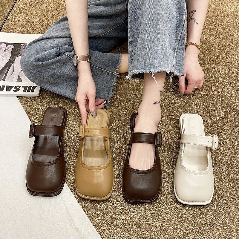 2022 New Fashion Summer Sandals Half Lazy Slippers Baotou Women Sandals Leisure Beach Style Beach Slippers Leather Slippers