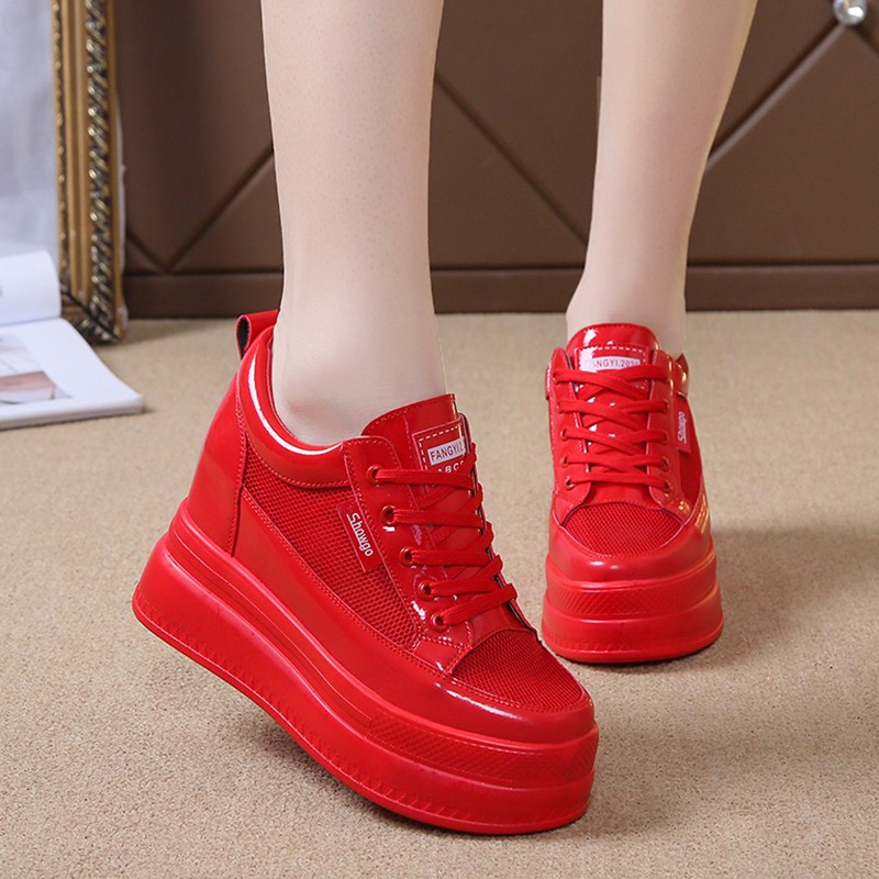 Rimocy Hidden Heels Chunky Sneakers Women 2022 Spring Thick Sole Breathable Mesh Sneakers Woman Red High Platform Casual Shoes