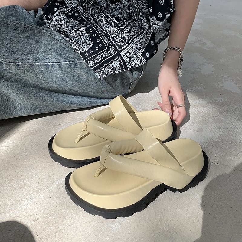 2021 new clip toe thick platform slippers women casual strap summer beach flip flops woman non-slip outdoor rome sandals