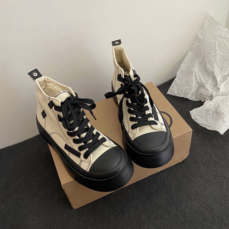 Spring 2021 new thick-soled high-top canvas shoes women's shoes Korean version versatile street shooting dress shoes trend