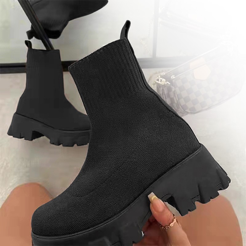 Ankel Shoes For Women Platform Shoes Black Knit Sock Socks Woman Fashion Motorcycle Shoes Botas De Invierno Para Mujer