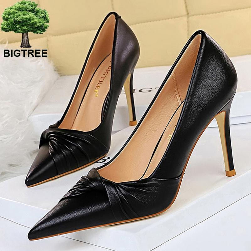 BIGTREE Spring Shoes Woman Pumps Pu Leather Shoes Women Heels Stiletto Fashion Office High Heel Shoes Ladies Shoes Plus Size 43