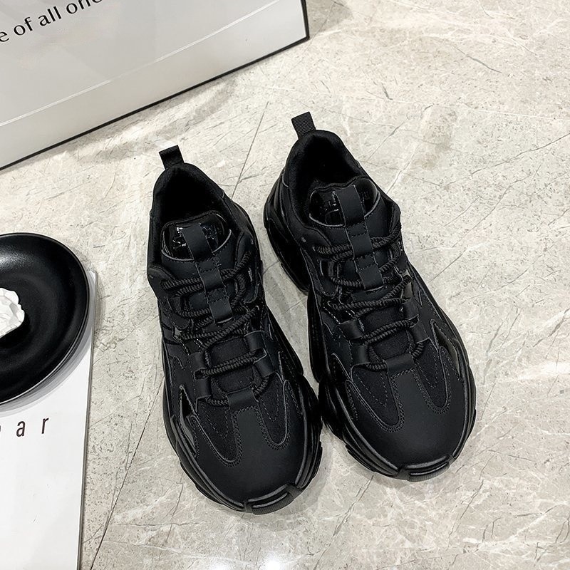 Women Shoes Woman Ins Trendy 2021 Spring New Internet Celebrity Versatile Black Sneakers With Chunky Sole For Students