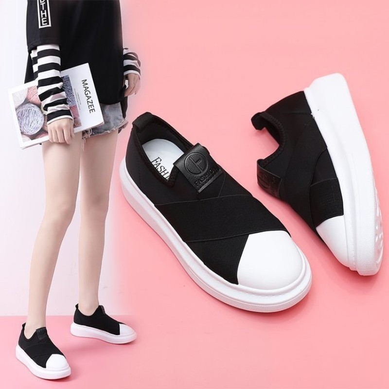 Online celebrity platform lazy casual shoes 2021 autumn new platform low canvas high heel shoes for women