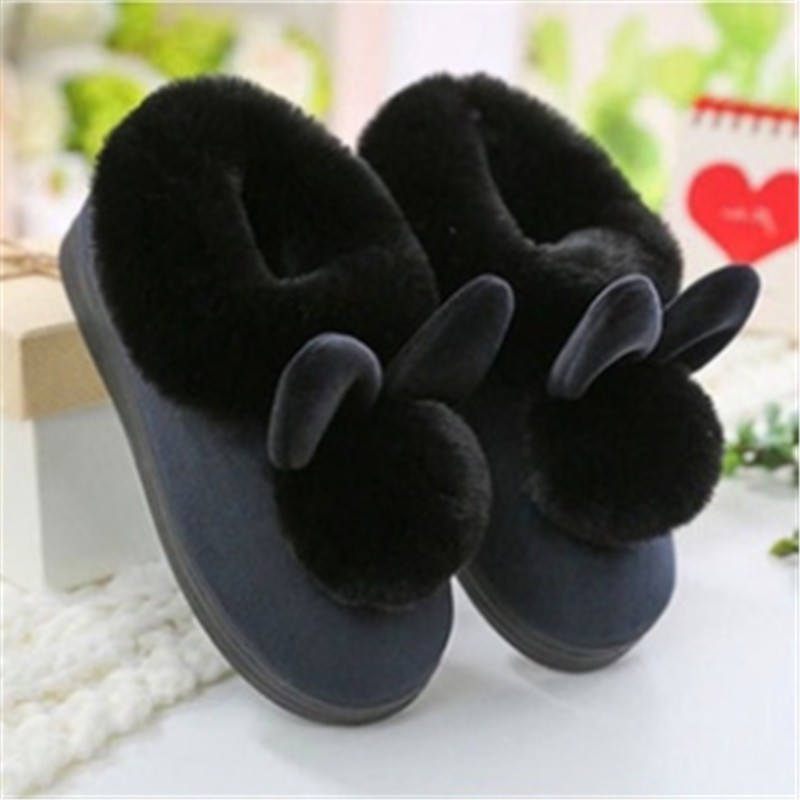 Autumn Winter Cotton Slippers Rabbit Fur Home Warm Thick Bottom Indoor Cotton Shoes Women Slippers Cute Fluffy Cat Slippers