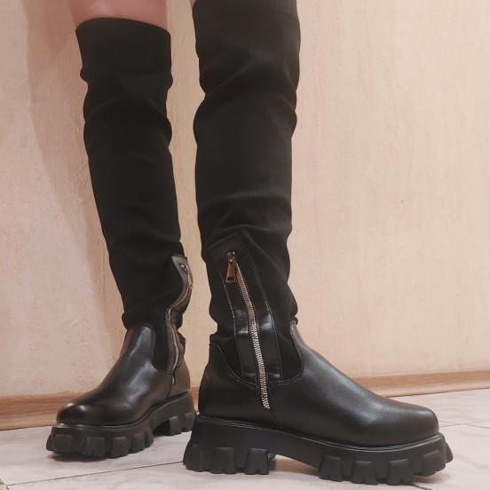 Autumn Winter Platform Leather Over-the-Knee Boots Women Plus Size Stretch Boots Punk Boots Sexy Black High Boots Breathable