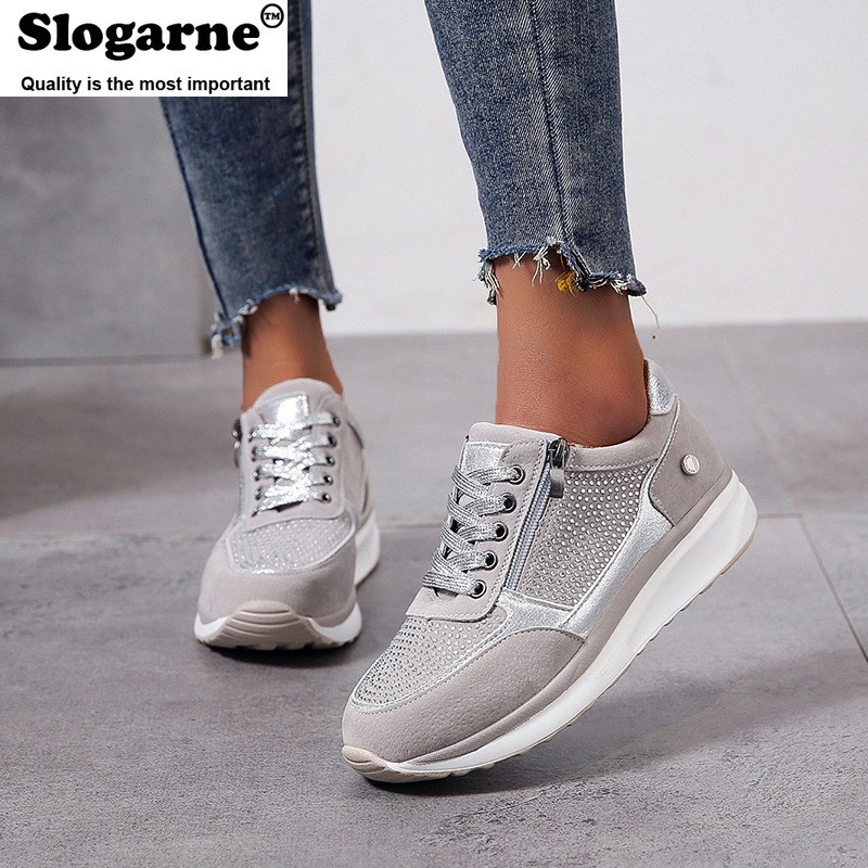 Women Spring Autumn Shoes Fashion Crystal Sneakers Zipper Platform Trainers Ladies Casual Shoes Tenis Feminino Zapatos De Mujer