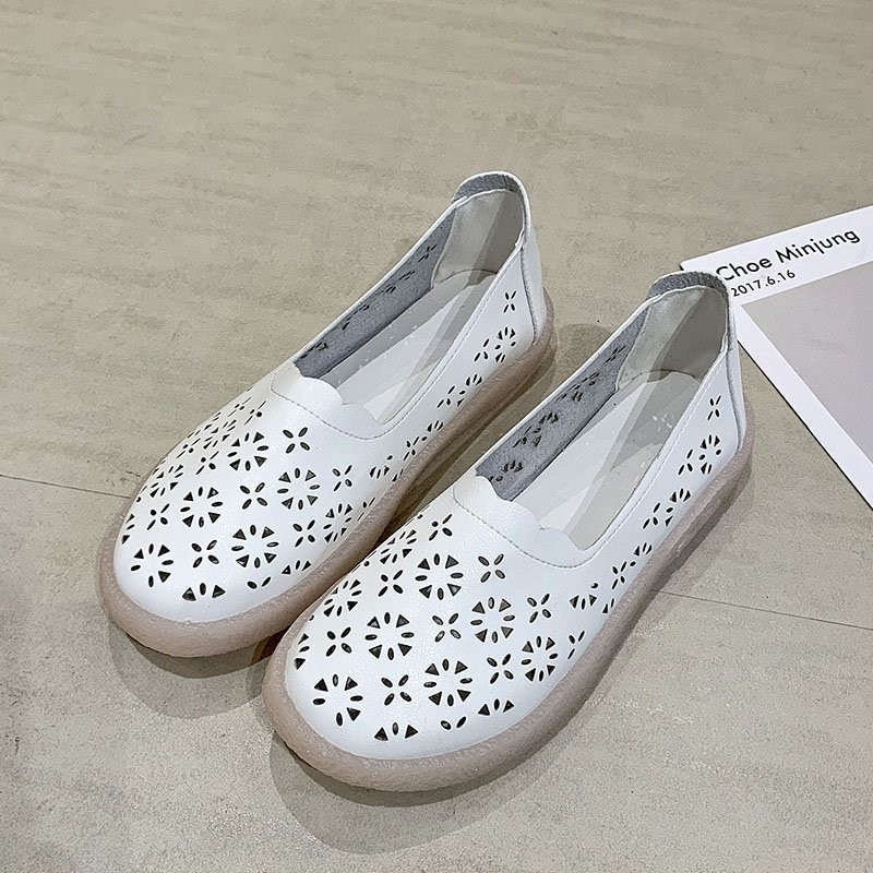 Leather Women Flats New Cutout Summer Shoes Woman Hollow Women's Loafers Female Solid Shoes