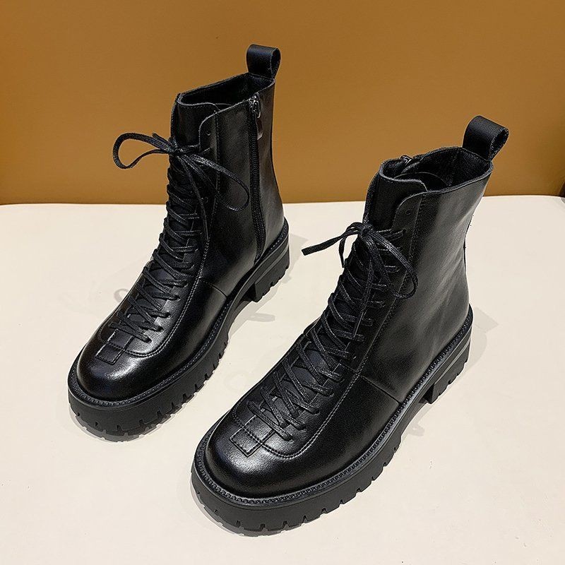 Martin boots British style 2022 autumn and winter plush new motorcycle boots women's thick soles increase and send shoelaces