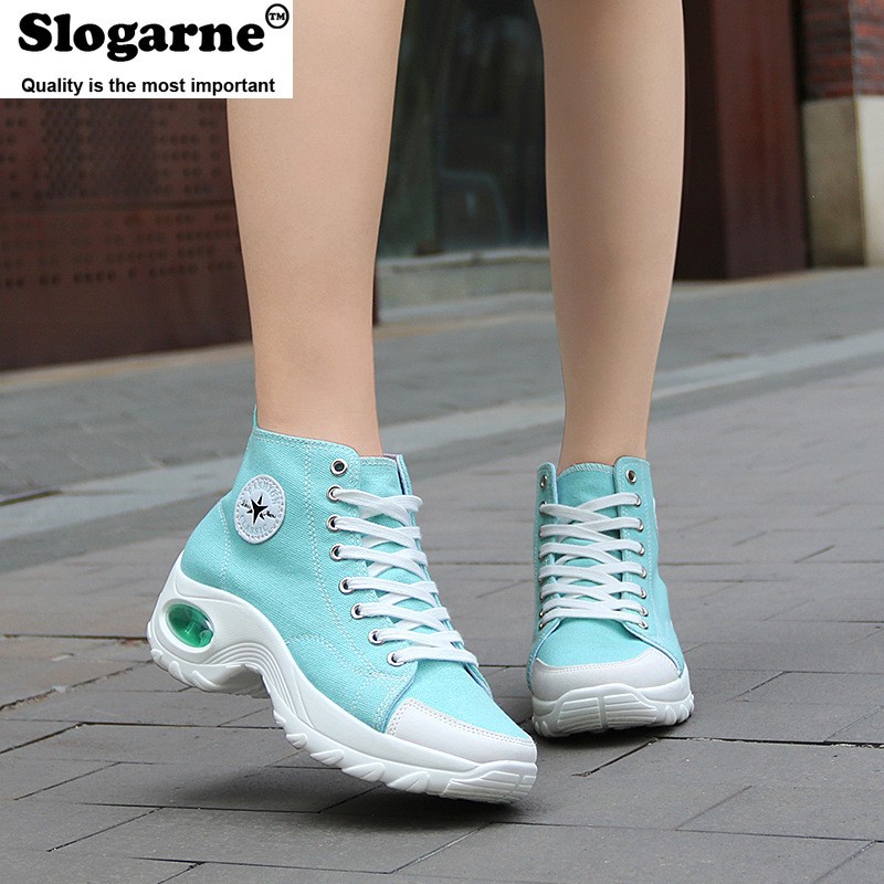 Women's Spring Summer Plus Size High Top Sneakers Women Height Increase Canvas Shoes Air Cushion Casual Sneakers Loafers