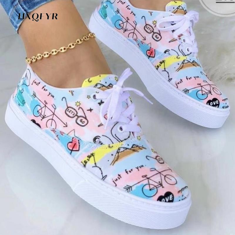 Summer Colorful Print Female Canvas Shoes Rainbow Graffiti Women's Vulcanized Shoes Casual Sneakers Zapatos De Luna