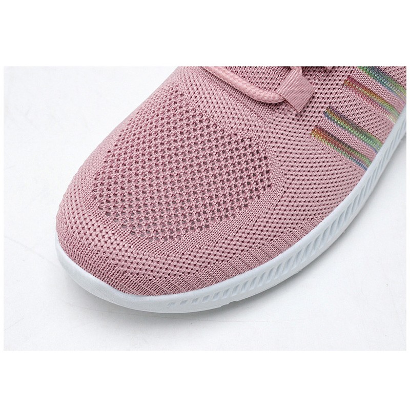 Women's sports shoes flying woven lightweight soft sole lace-up casual mesh shoes breathable shoes