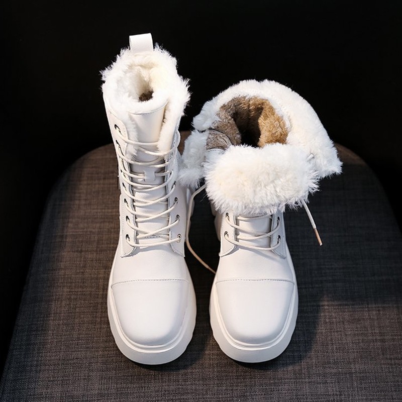 Rimocy Women Winter Ankle Boots Pu Leather Warm Plush Snow Boots Female Height Increasing Shoes Woman Zip Chunky Platform Booties